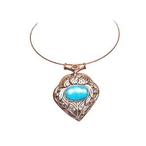 Turquoise Silver Necklace Large Pendent Circle Choker Exotic Glam Western Vintag